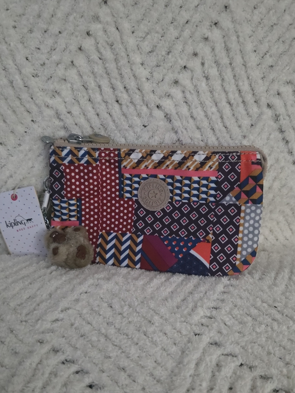 Kipling Multicolor Patchwork Zip Wallet with Key Charm